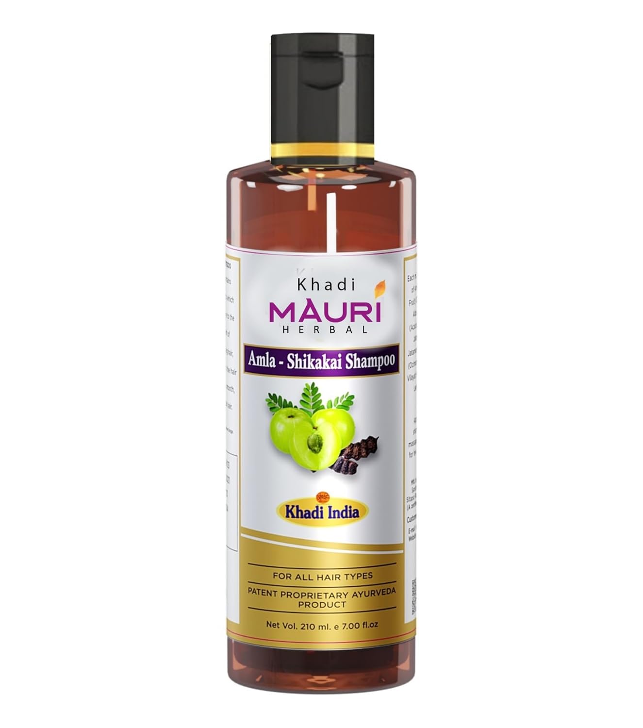 Khadi Mauri Herbal Amla Shikakai Shampoo - Strengthens Roots & Hair Follicles, Repairs Damage & Fights Hairfall - Enriched with Natural Ingredients - 210 ML