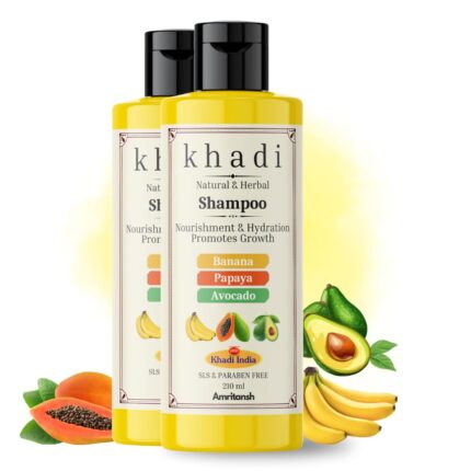 Khadi Natural Banana, Papaya & Avocado Shampoo | Ayurvedic Hair Care for Nourishment & Hydration | Sulfate & Paraben Free | 420 ml – By AMRITANSH