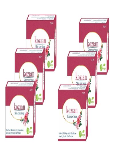 Kozian Skin Care Soap Enriched with Kojic acid, Glutathione, Arbutin, Vitamin C- E,Skin Glowing, Wrinkle Control, Sun protection soap 75gmX6 Pack
