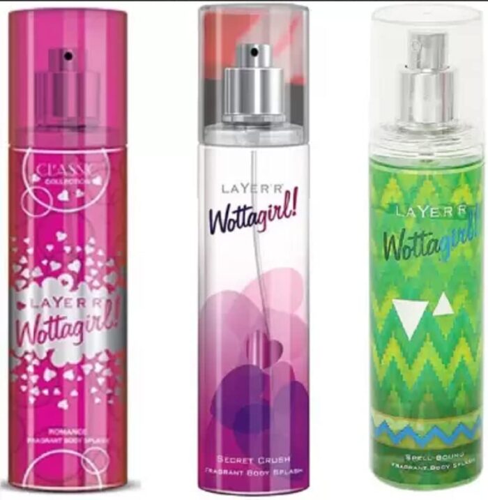 LAYERR WOTTAGIRL SPELL BOUND FRAGRANT BODY SPLASH + WOTTAGIRL SECRET CRUSH FRAGRANT BODY SPLASH + WOTTAGIRL ROMANCE FRAGRANT BODY SPLASH Deodorant Spray - For Women (135 ml, Pack of 3)
