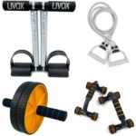 LIVOX® Tummy Trimmer Double Wheel Abs Roller Pushup Bar and Double Toning Resistance Tube Home Gym Exercise Equipment for Men Women Gym Kit Combo for Home Workout