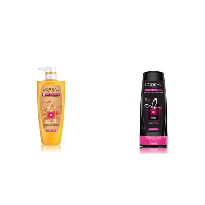 L'Oreal Paris 6 Oil Nourish Shampoo, 640ml (With 10% Extra) & L'Oreal Paris Fall Resist 3X Anti-Hairfall Conditioner, 175ml (With 10% Extra)