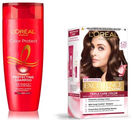 L'Oreal Paris Excellence Creme Hair Color, 4.25 Aishwarya's Brown, 72ml+100g And L'Oreal Paris Color Protect Shampoo, 175ml (With 10% Extra)
