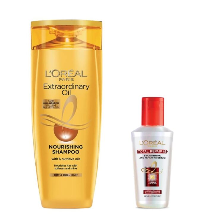 L'Oreal Paris Extraordinary Oil Nourishing Shampoo for Dry & Dull Hair (180ml) + Loreal Total Repair 5 Hair Serum (40ml)