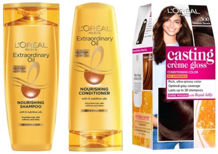 L'Oréal Paris Semi-Permanent Hair Colour, Casting Crème Gloss Darkest Brown 300 (87.5g+72ml), Nourishing Shampoo 340ml & 6 Oil Nourish Conditioner 175ml | Ammonia-Free, Glossy Shine & Soft Hair