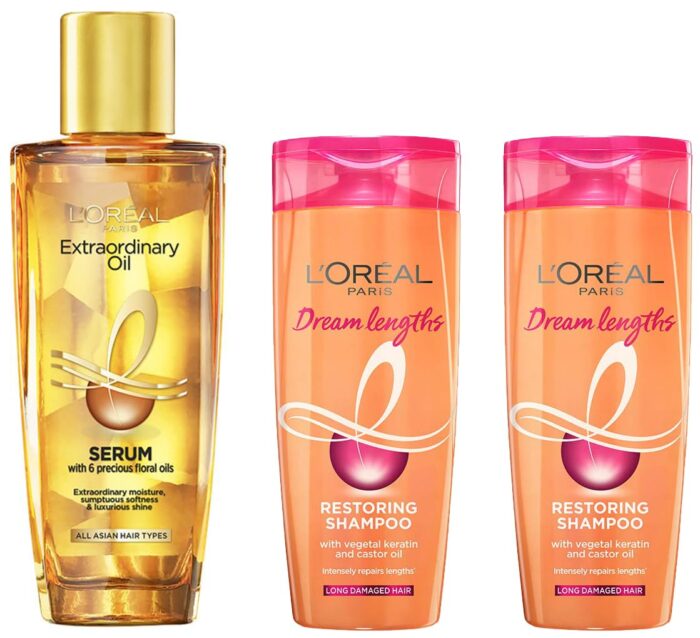 L'Oreal Paris Shampoo and Serum for Protection, Shine, and Repair - Dream Lengths for Dry, Flyaway, Long and Lifeless Hair, 180ml