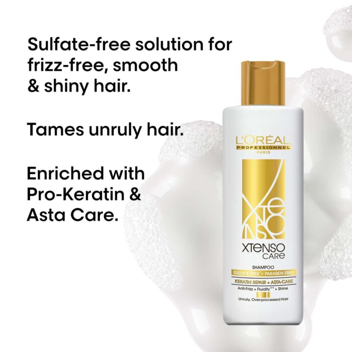 L'Oréal Professionnel Xtenso Care Sulfate-Free Shampoo for Frizz-Free, Shiny & Manageable Hair 250ml | With Pro Keratin & Asta Care | For Men & Women | Unruly, Unmanageable Hair (Pack of 2)