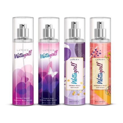 Layer'r Women WottaGirl! Fresh Scent Liquid Body Splash Combo Pack Of 4 - (240Ml, Pack Of 4)