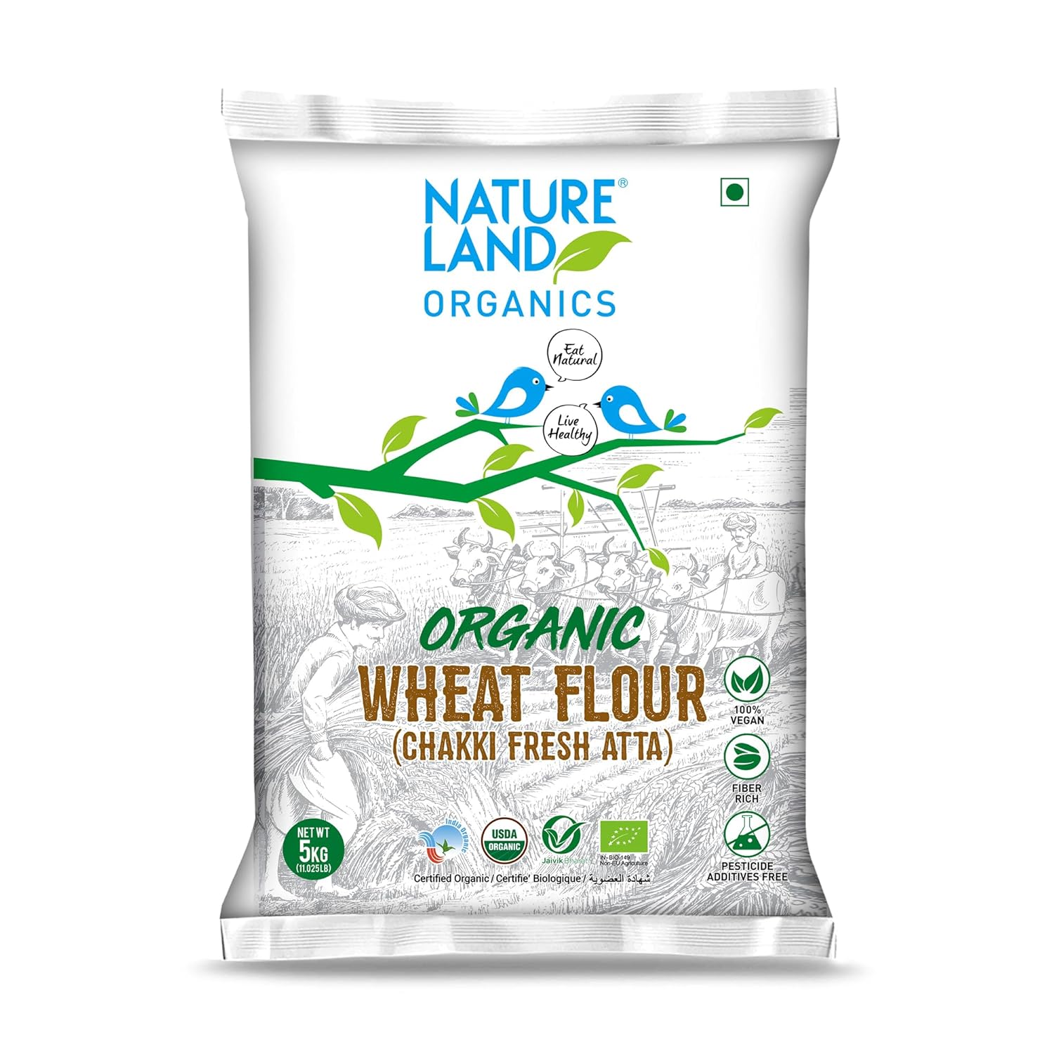 Natureland Organics Whole Wheat Flour 5 Kg - Organic Wheat Flour