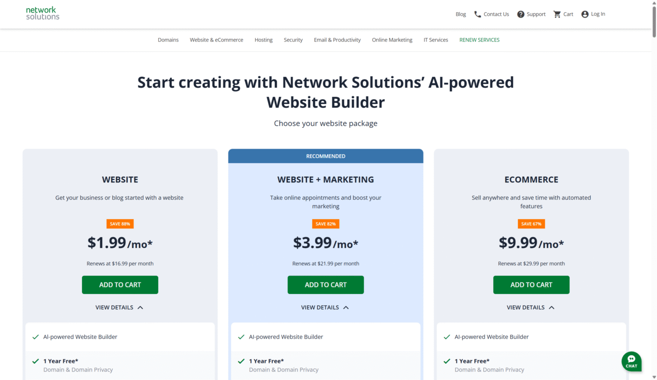 Network Solutions Website Builder features