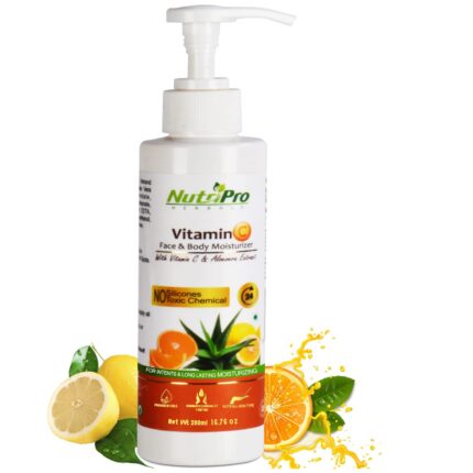 NutriPro Vitamin C Face & Body Moisturizer | With Vitamin C & Aloe Vera Extract | Non-Sticky Body Lotion for Women & Men| For Intense & Long Lasting | No Silicones Paraben Free (200ml)