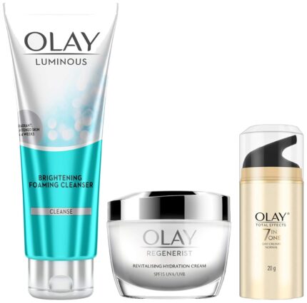 Olay Day Cream Regenerist Collagen Boost SPF 15, 50g&Olay Face Wash: Luminous Brightening Foaming Cleanser, 100 g&Olay Total Effects Day Cream