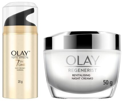 Olay Day Cream Total Effects 7 in 1, Anti-Ageing Moisturiser, 20g & Olay Night Cream Regenerist Deep Hydration Light Cream, 50g