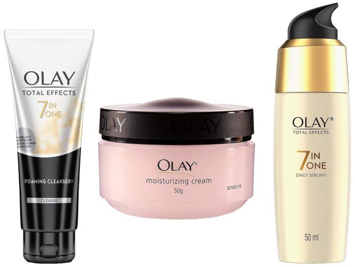 Olay Total Effects Serum &Olay Moisturising Cream, 50g&Olay Face Wash Total Effects 7 in 1 Exfoliating Cleanser