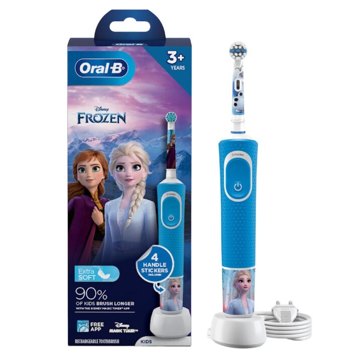 Oral-B Kids Frozen Rechargeable Rotating Electric Toothbrush, 2 Brushing Modes (Daily & Sensitive), 2 Min Timer with Quadpacer, 2 Year Warranty by Oral B, IPX7 Water Resistant, Round Brush Head