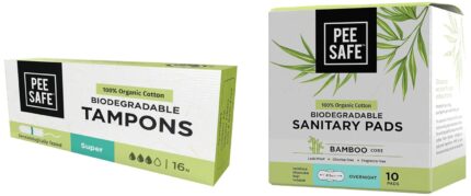 PEESAFE Pee Safe 100% Organic Cotton Tampons | For Heavy Flow & Organic Cotton Biodegradable Sanitary Pads, Overnight | Superb Absorbency|Long Lasting Protection|Skin Friendly | Comfortable