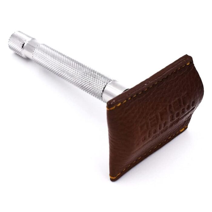Parker Quality Leather Safety Razor Head Cover with Double Edge Protection for Travel Accessories Handstitched Case | (Saddle Brown)