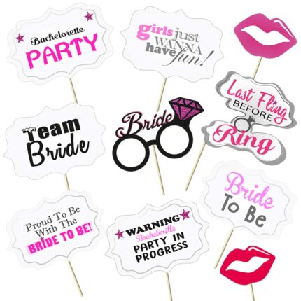 Party Propz Bride to Be Props - Set of 10 Pcs Bachelorette Party Props | Bridal Shower Prop | Bride to Be Decoration Set Combo (Cardstock)