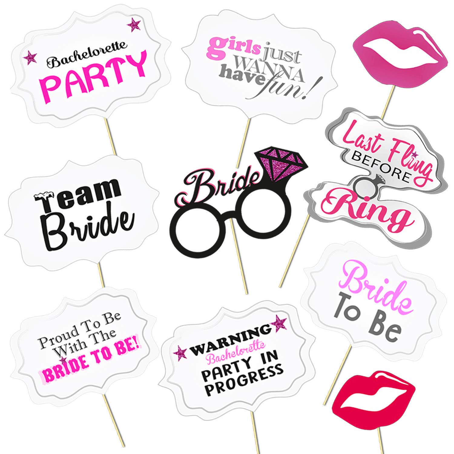 Party Propz Bride to Be Props - Set of 10 Party Propz Bride to Be Props - Set of 10 Pcs Bachelorette Party Props | Bridal Shower Prop | Bride to Be Decoration Set Combo (Cardstock)