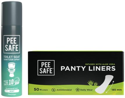 Pee Safe Aloe Vera Panty Liners For Women | Curvy Design For Extra Comfort & Toilet Seat Sanitizer Spray (75 ml) - Mint Reduces The Risk of UTI & Other Infections Kills 99.9% Germs & Travel Friendly