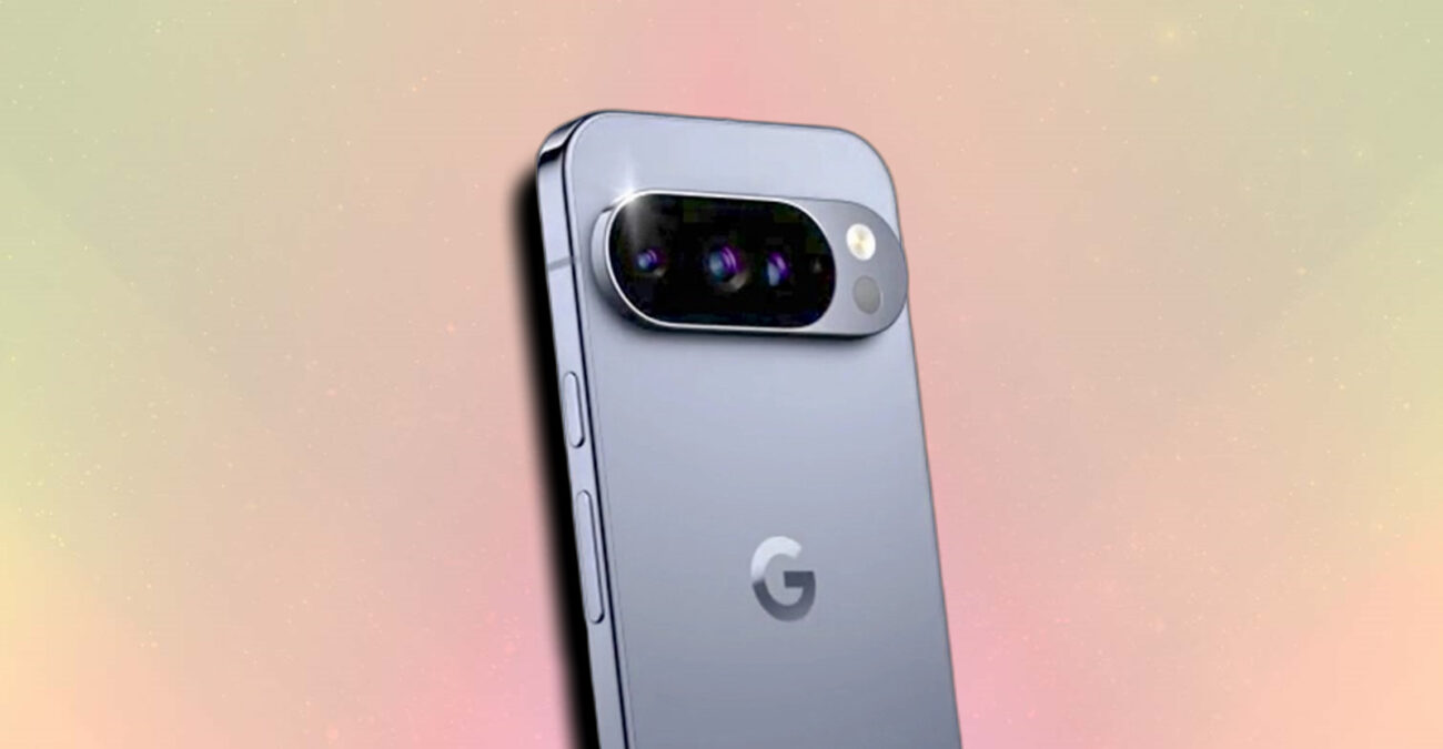 Google Pixel 10 render against colorful background.