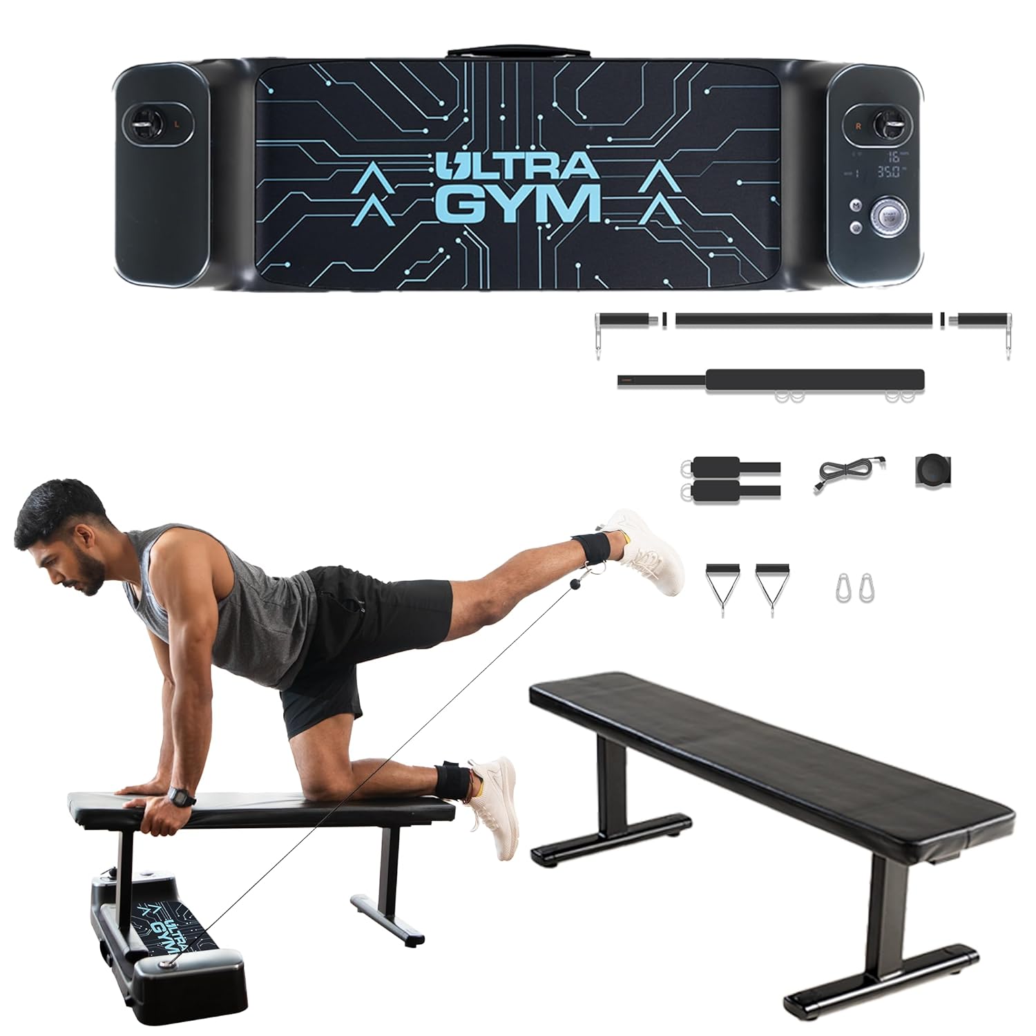 Portl Ultra Gym-Performance Combo | All-in-One Smart Home Gym | Upto 70 kgs of Digital Weights | 150 + Exercises | Full Body Workout | Compact Multipurpose Fitness Equipment | Strength Training System