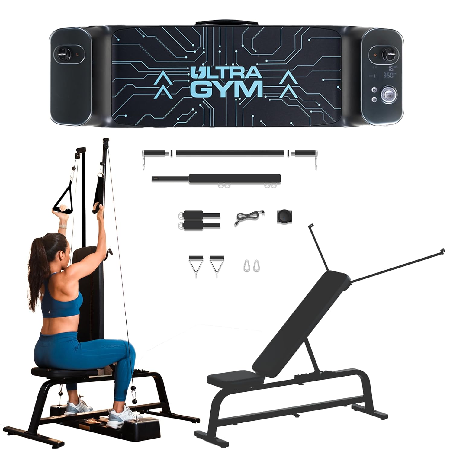 Portl Ultra Gym - Ultimate Combo | All-in-One Smart Home Gym | Upto 70 kgs of Digital Weights | 150 + Exercises | Full Body Workout | Compact Multipurpose Fitness Equipment | Strength Training System