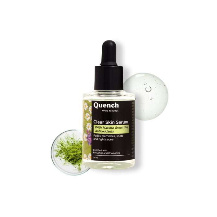 QUENCH Clear Skin Serum With Matcha Green Tea, Niacinamide & Hyaluronic Acid | Controls Oil Production | Fades Dark Spots, Acne Marks & Pigmentation | Made In Korea 30Ml)