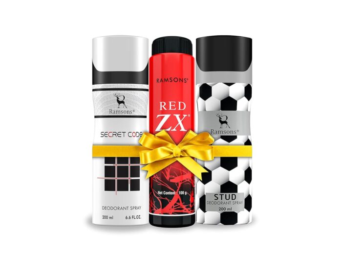 RAMSONS Deo Talc Combo | 1 Stud Deodorant Spray - 200ml | 1 Secret Code Deodorant Spray - 200ml | 1 RED ZX Deo Talc - 100gm | Combo Pack Of 3