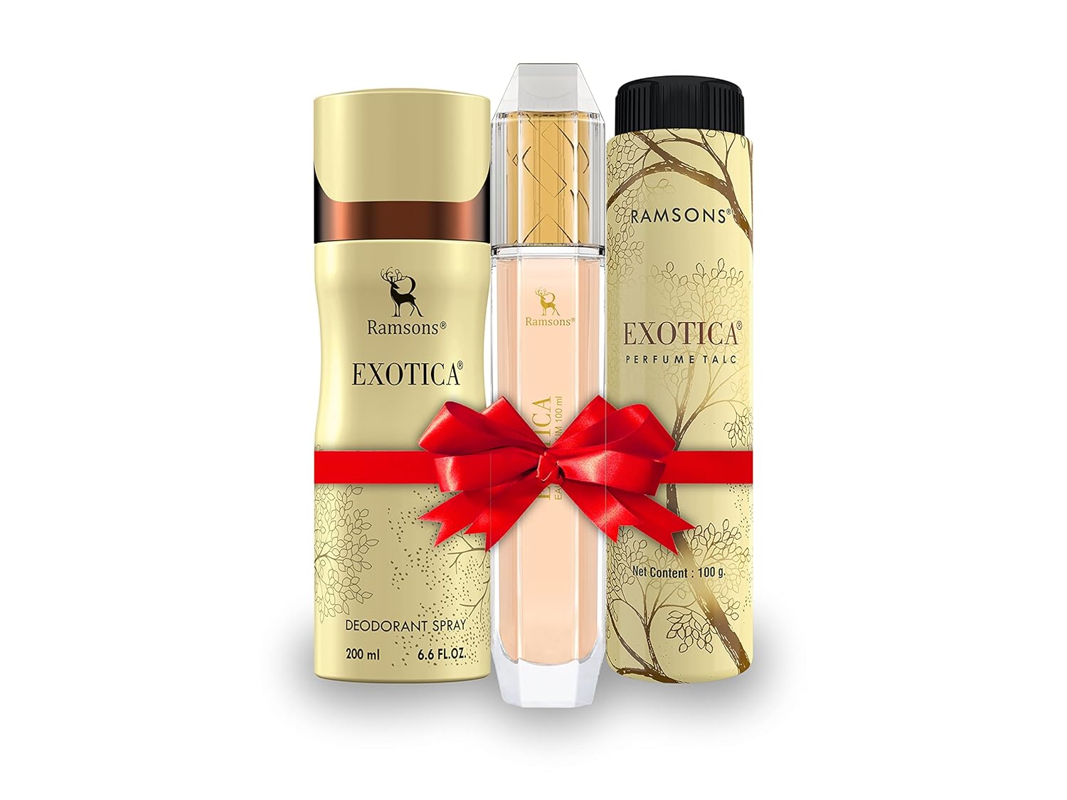 Ramsons - EXOTICA Combo of 3 for Women |1 Eau De Parfum 100 ML |1 Deo Spray 200 ML |1 Talc Powder 100 GM | TN - Plum, Peach, Orange Blossom | MN - Jasmine, Lily of the valley | BN - Vanilla, Woody