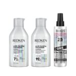 Redken Acidic Bonding Concentrate Shampoo, Conditioner & One United Leave-In Treatment Combo | For Dry, Damaged, Coloured and Frizzy Hair | For Men & Women