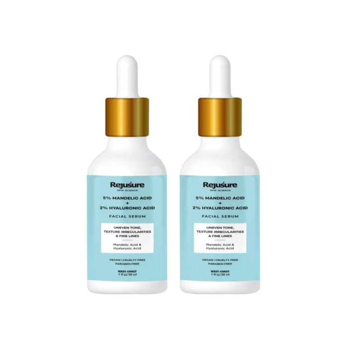 Rejusure Mandelic Acid 5% + Hyaluronic Acid 2% Face Serum for Uneven Tone, Texture Irregularities & Fine Line – 30ml (Pack of 2)
