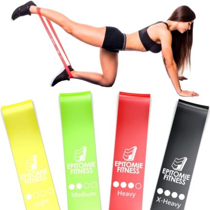 Resistance Bands Set of 4 Natural Latex Fitness Bands for Home Exercises, Crossfit, Rehab, Physical Therapy, Stretching & More