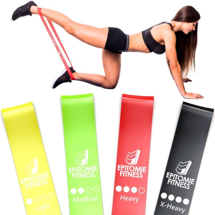 Resistance Bands Set of 4 Natural Latex Fitness Bands for Home Exercises, Crossfit, Rehab, Physical Therapy, Stretching & More