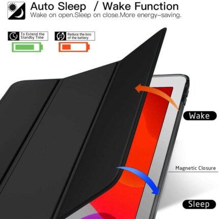 Robustrion Smart Flexible Trifold Flip Stand Case Cover with Pencil Holder for New iPad 9.7 inch 2018/2017 6th/5th Generation - Black