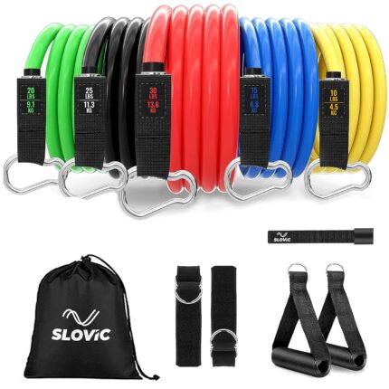 SLOVIC Resistance Tube for Men and Women [Upto 45Kg] | Resistance Band Set & Exercise Bands | Resistance Band for Pull Up | (11 Pieces Tube Set) Gym Equipment for Home Workout | Natural Rubber