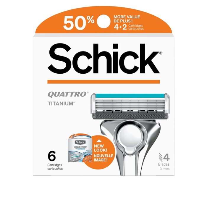 Schick Quattro Mens Titanium Razor Blade Refills For Men Value Pack, 6 Count