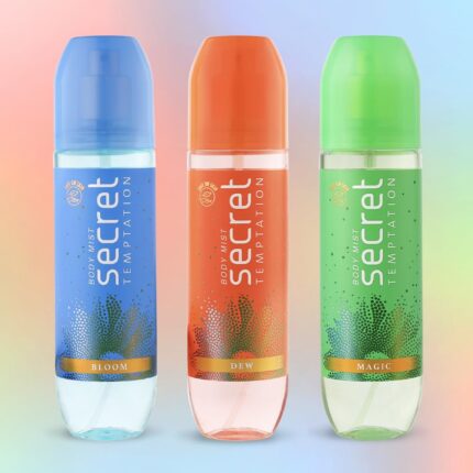 Secret Temptation Body Mist Combo for Women, Pack of 3 (120 Ml Each) l Bloom, Magic & Dew Body Mist l Long-Lasting Fragrance l Dermatologically Tested & Safe on Skin