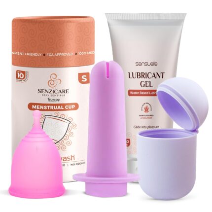 Senzicare Reusable Menstrual Cup, Menstrual Cup Applicator, Lubricant Gel & Sterilizer Case For women (S)