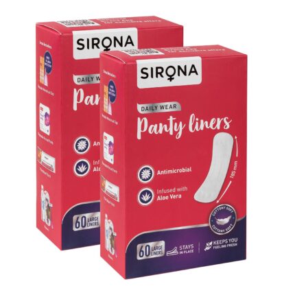 Sirona Dry Comfort Daily Use Panty Liners for Women - Large, 60 Liners (Pack of 2) | Soft Cottony Panty Liner Pads for Women with 8 hours Protection
