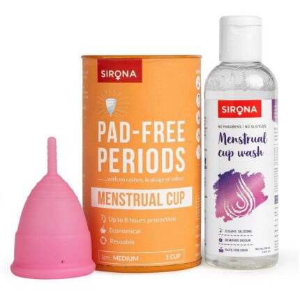 Sirona Reusable Menstrual Cup for Women - Medium with Rose Fragrance Menstrual Cup Wash - 100 ml