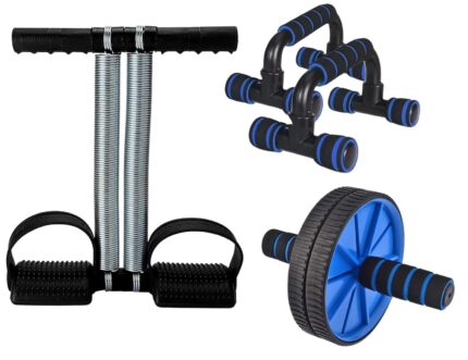 Sixteen Full Body Exercise Home Gym Workouts Equipment Combo Set for Men Women Exercise Kit – Tummy Trimmer, Pushup Stand, and Abs Wheel Roller