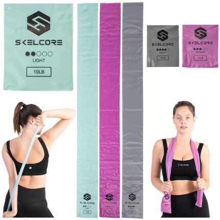 Skelcore Latex Free 4 ft Resistance Bands Set - 3pc Set of Stretching Straps for Flexibility 4ft Resistance Hip Bands for Working Out 3 Pack