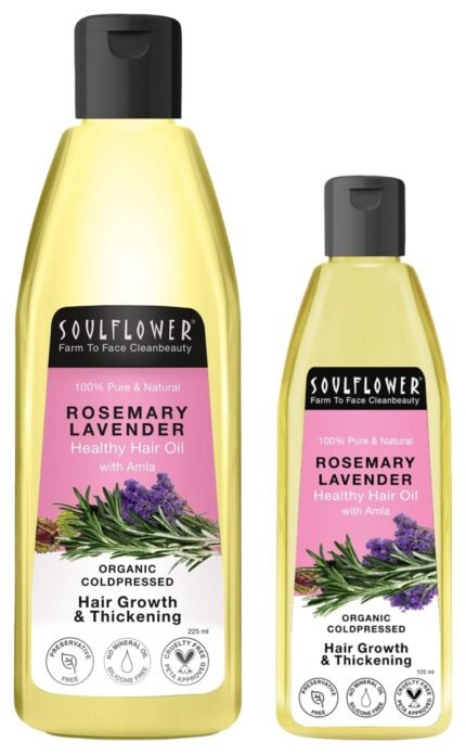 Soulflower Rosemary Lavender Hair Oil for Healthy Hair and Scalp Nourishment - 100% Pure & Natural Undiluted Cold Pressed Oil, 120Ml