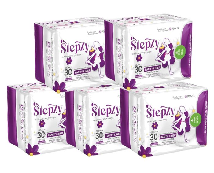 Stepzy Anion Napkin Anti Bacterial Daily Use Mini Pads For Women Pantyliners For Absorbs White Discharge, Urinal Leakage Prevents Period Spotting Odor Control Pads 30 Pieces/Pack - 180mm (Pack Of 5)