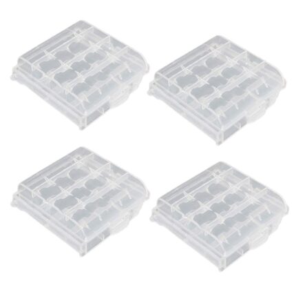 Syga Plastic Portable Battery Case/Holder Battery Container for AA/AAA 4 Cell (White Transparent) - Set of 4