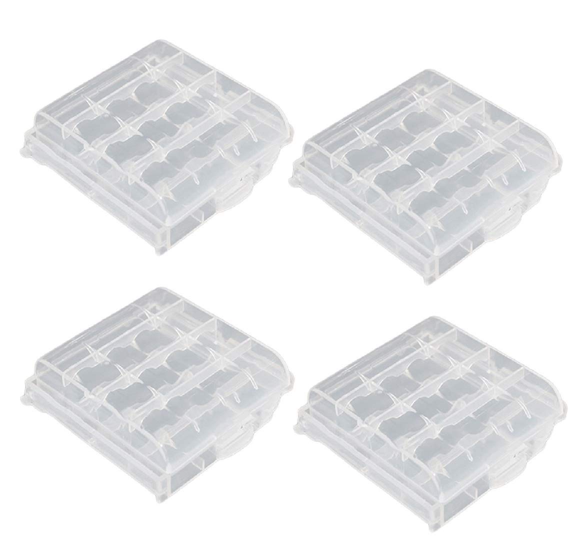 Syga Plastic Portable Battery Case/Holder Battery Container for AA/AAA 4 Cell (White Transparent) - Set of 4