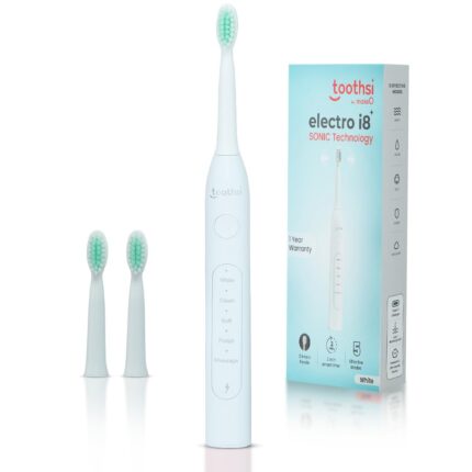 Toothsi Electro i8 Sonic Electric Toothbrush | Smart Electric Toothbrush for Men & Women | with 5 Modes & 3 Brush Heads | IPX 7 Waterproof | Rechargeable | Oral Care | White, Adult, 1 Count
