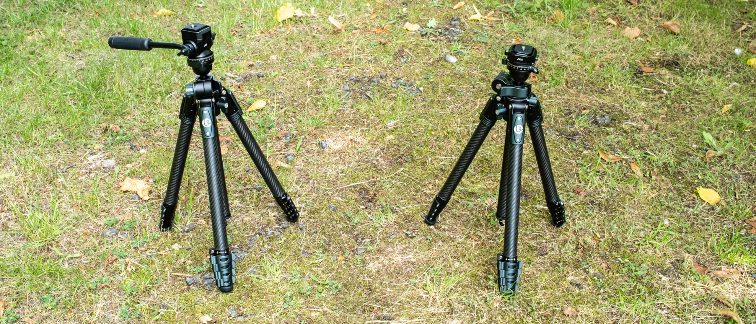 Ulanzi GlideGo Travel Tripods side by side on grass