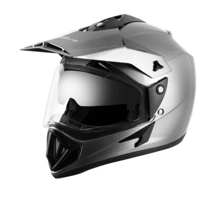 Vega Off Road ISI Certified Gloss Finish Full Face Dual Visor with Peak Helmet for Men and Women Outer Clear Visor and Inner Smoke Sun Visor(Anthracite, Size:M)